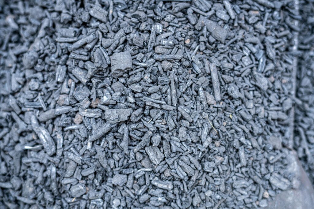 Detailed view of gray charcoal pieces, showcasing texture and pattern in Srinagar.